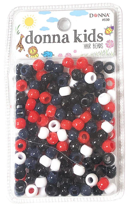 Donna Kids Small Hair Beads - Red, Navy, Black & White #530