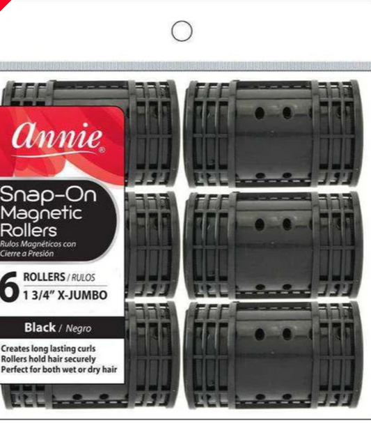 Annie Snap On Magnetic Rollers 1 3/4" X-Jumbo Black #1229