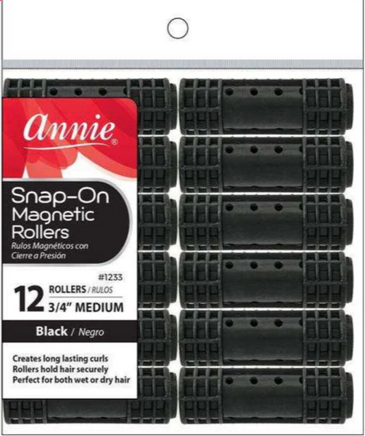 Annie Snap On Magnetic Rollers 3/4" Medium Black #1233