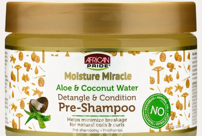 AFRICAN PRIDE MOISTURE MIRACLE DETANGLE & CONDITION PRE-SHAMPOO 12oz