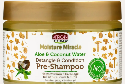 AFRICAN PRIDE MOISTURE MIRACLE DETANGLE & CONDITION PRE-SHAMPOO 12oz