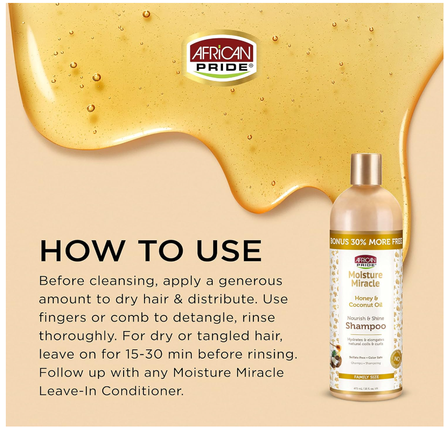 African Pride Moisture Miracle Honey & Coconut Oil Shampoo 16oz