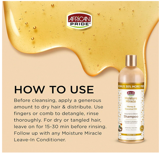African Pride Moisture Miracle Honey & Coconut Oil Shampoo 16oz