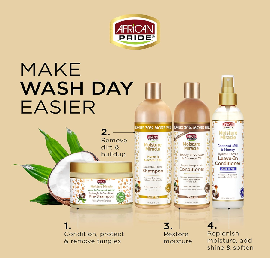African Pride Moisture Miracle Honey & Coconut Oil Shampoo 16oz