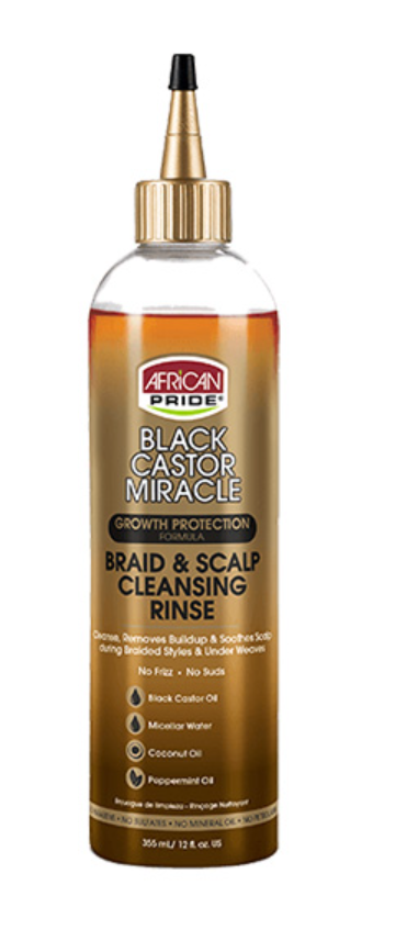AFRICAN PRIDE BLACK CASTOR MIRACLE GROWTH PROTECTION FORMULA BRAID & SCALP CLEANSING RINSE 12oz