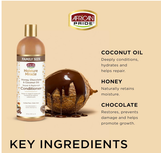 African Pride Moisture Miracle Honey, Chocolate & Coconut Oil Conditioner 16oz