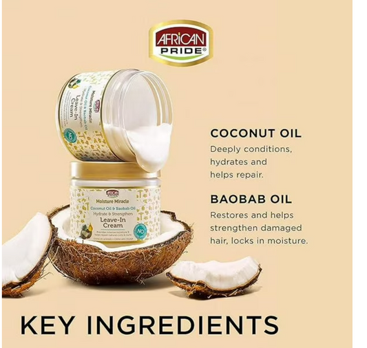 AFRICAN PRIDE Moisture Miracle Coconut&Baobab Oil Leave In Cream (15oz)